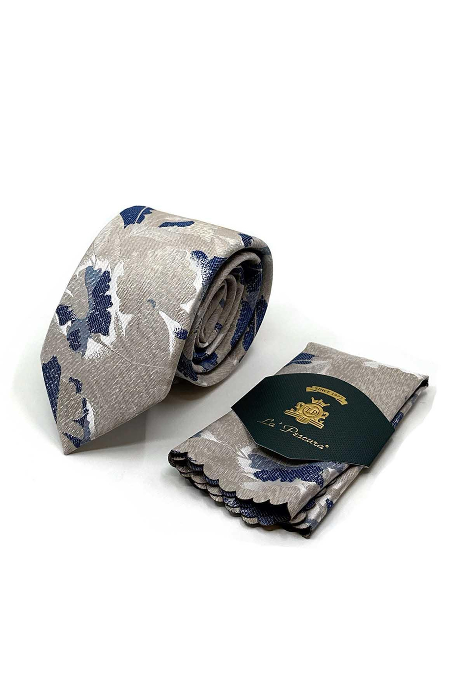 Bej Yaprak Desen Mendilli Klasik Kravat KK13080