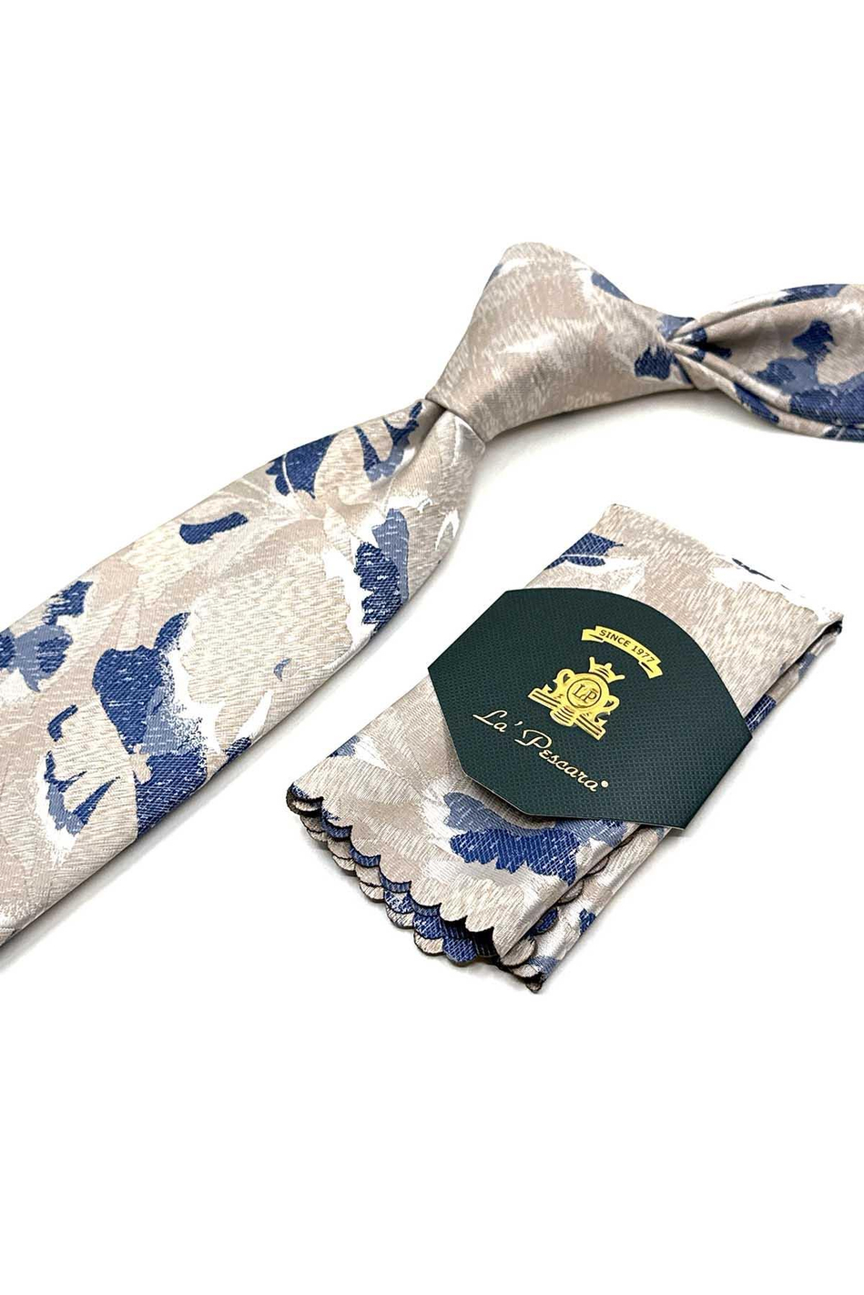 Bej Yaprak Desen Mendilli Klasik Kravat KK13080