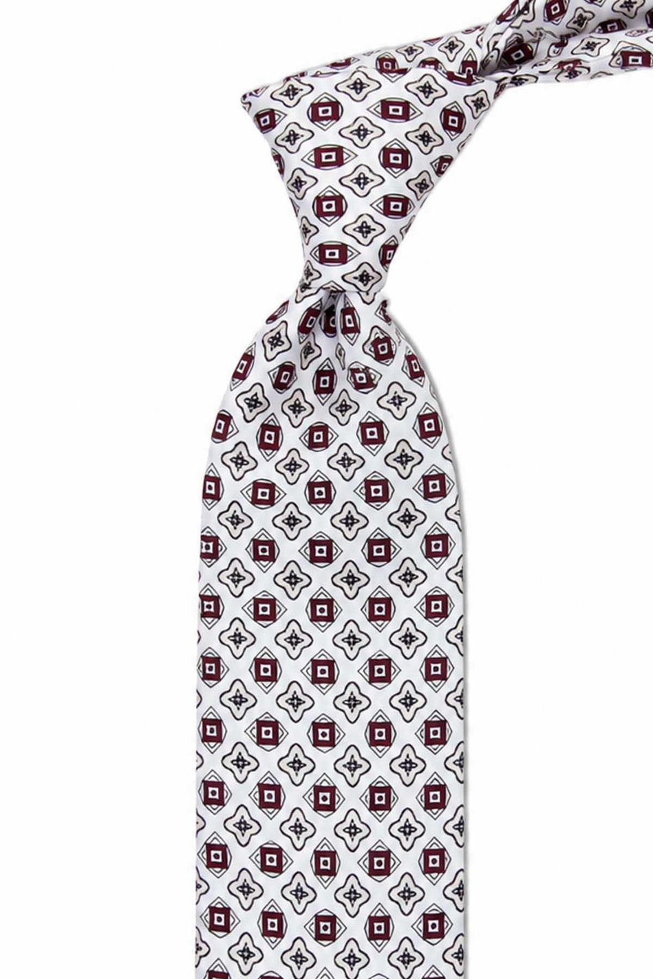 Beyaz Bordo Motif Desen İtalyan İpek Kravat İK2532