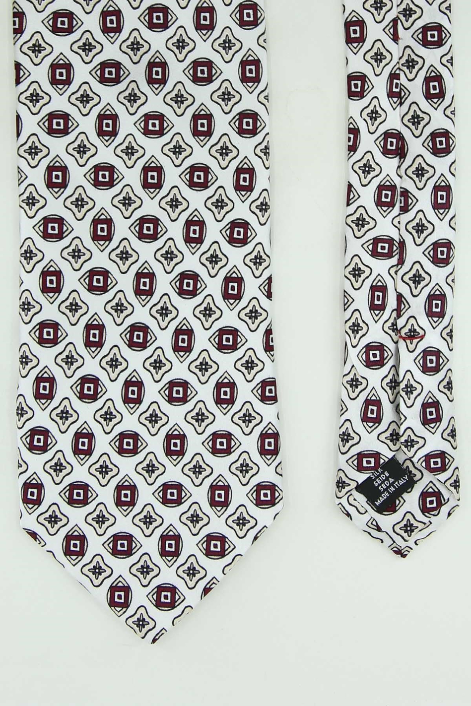 Beyaz Bordo Motif Desen İtalyan İpek Kravat İK2532