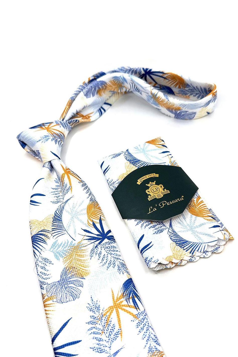 Beyaz Çiçek Desen Mendilli Klasik Kravat KK11453