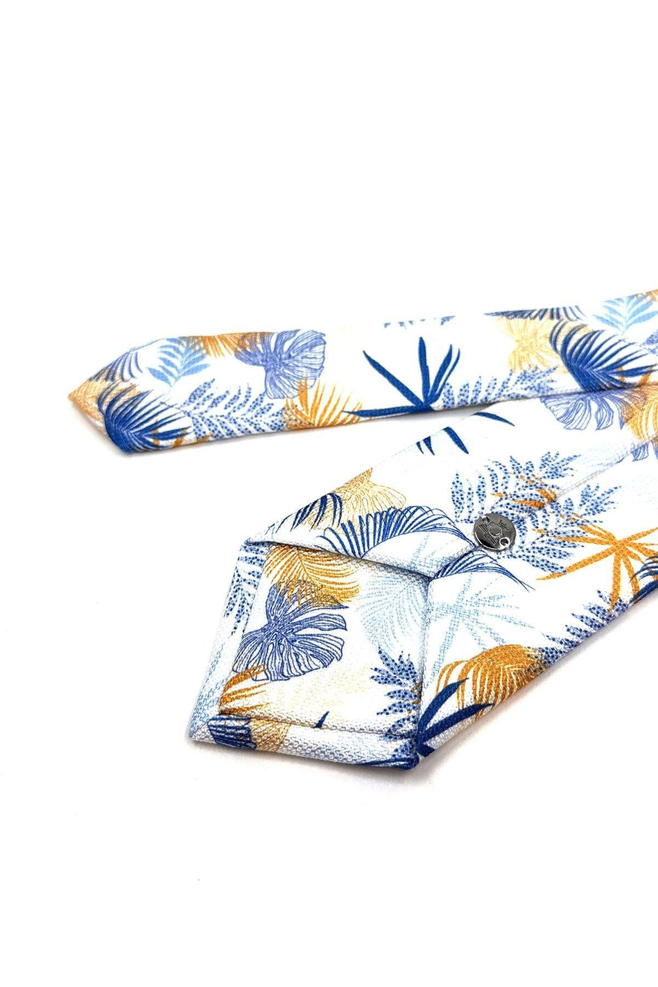 Beyaz Çiçek Desen Mendilli Klasik Kravat KK11453