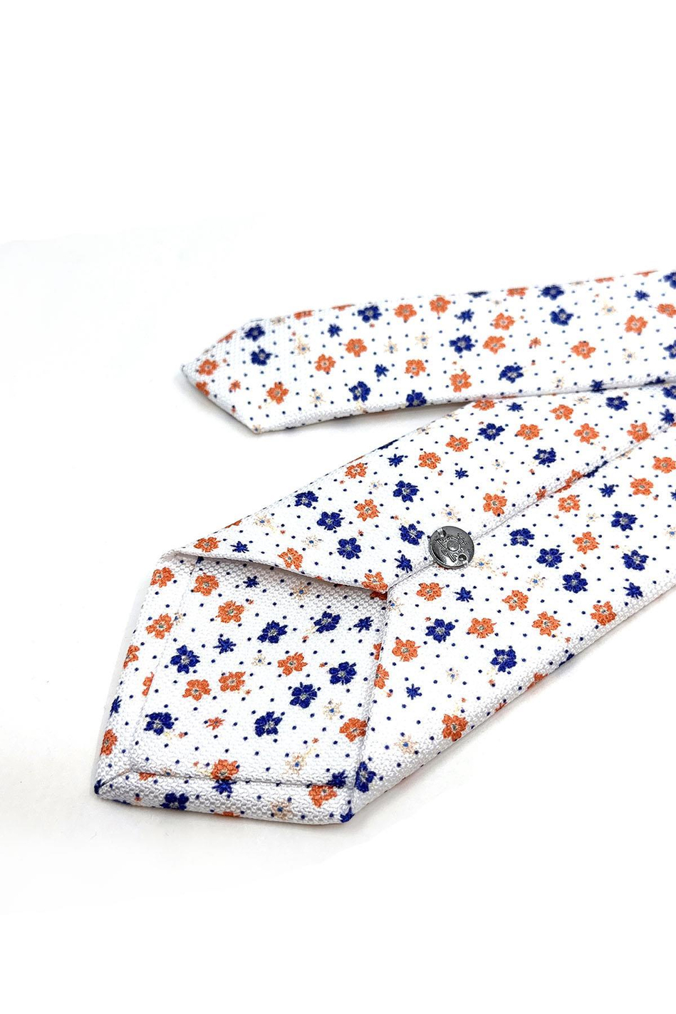 Beyaz Çiçek Desen Mendilli Klasik Kravat KK11443