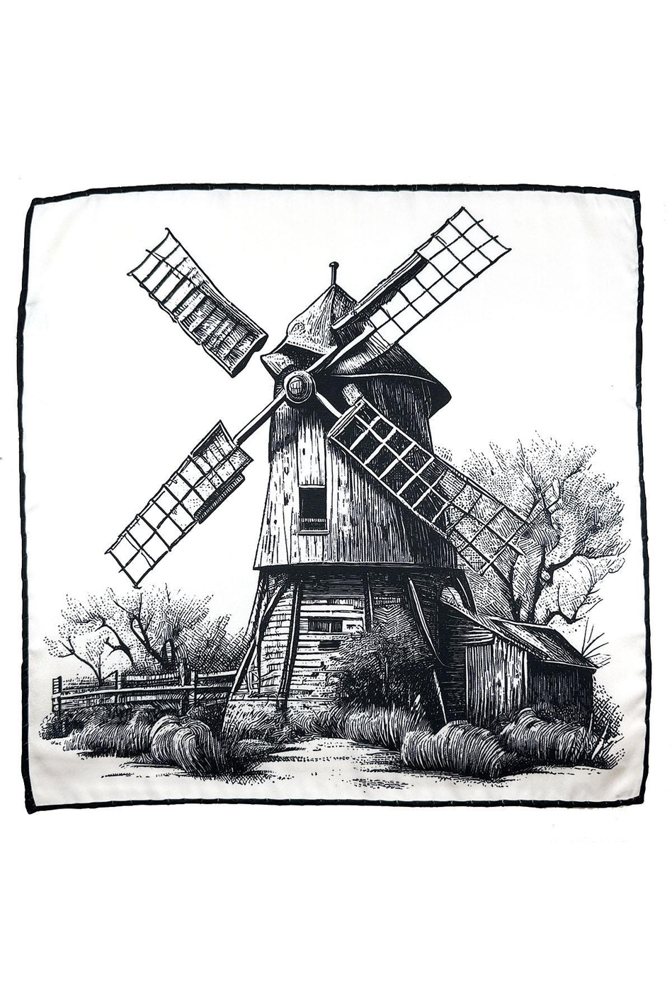 Beyaz Değirmen Motif Erkek Cep Mendili SPS610-90