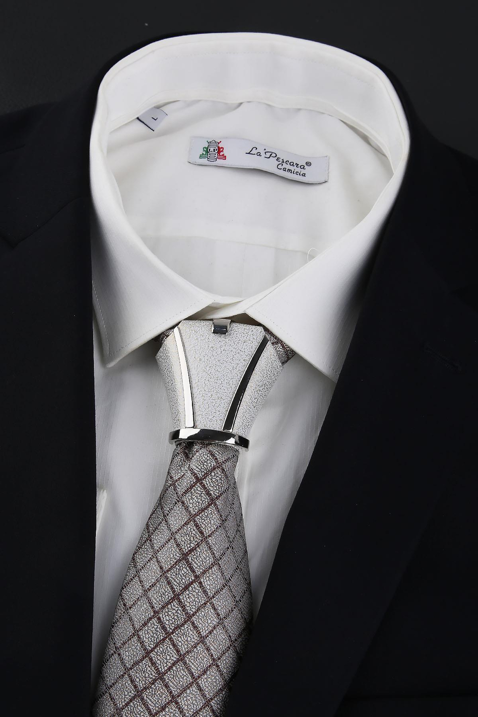 Beyaz - Gold Kravat Düğüm Aksesuarı TKC10