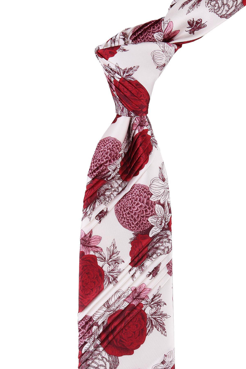 Beyaz Kırmızı Gül Desen Piliseli İpek Kravat ES134