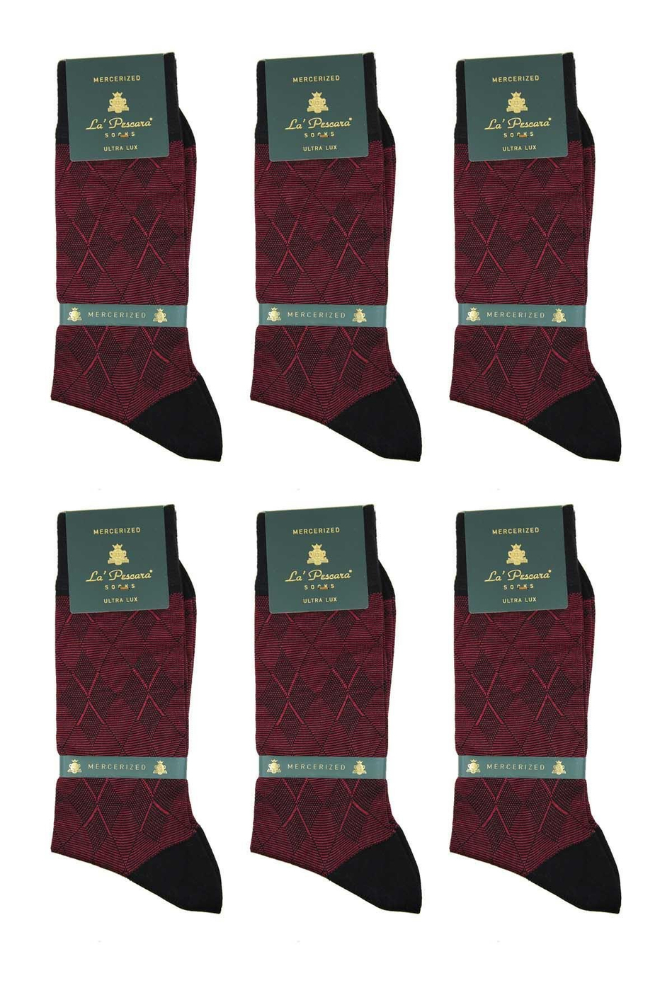 Bordo Baklava Desen 6'lı Merserize Ultra Lüks Erkek Çorap CRP335