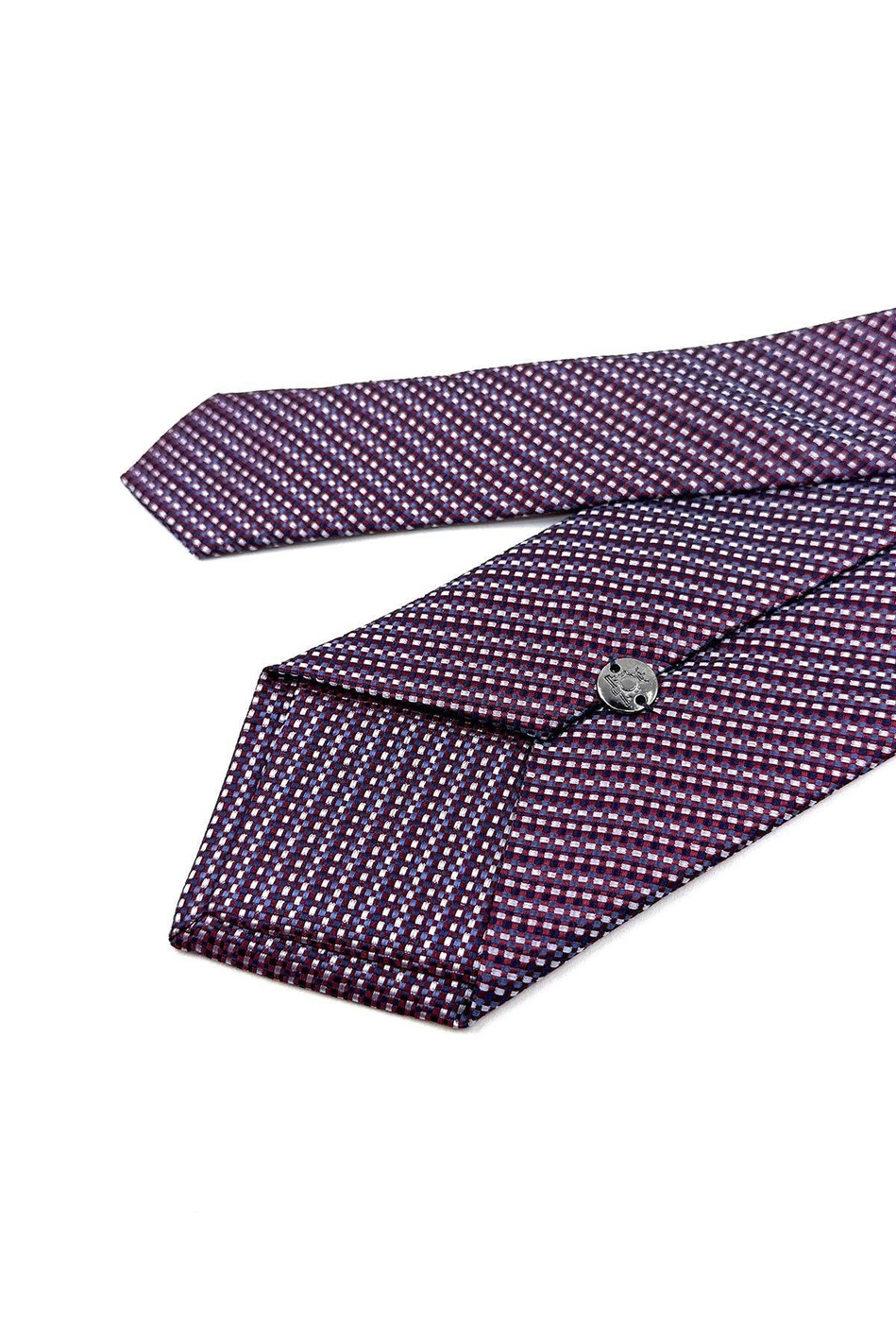 Bordo - Beyaz Çizgi Desen Mendilli Klasik Kravat KK11358