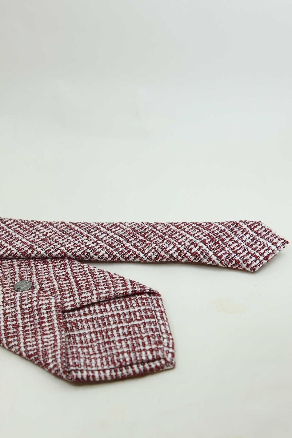 Bordo Beyaz Klasik Keten Kravat KK13876