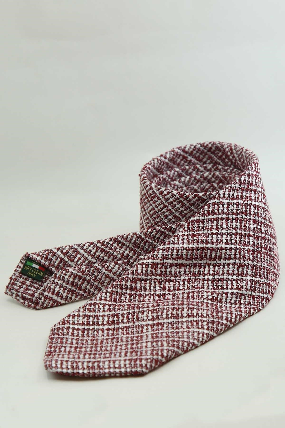 Bordo Beyaz Klasik Keten Kravat KK13876