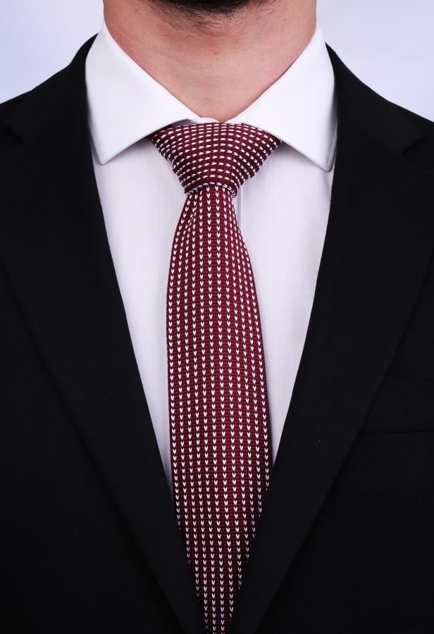 Bordo Beyaz Noktalı Örgü Kravat 8020