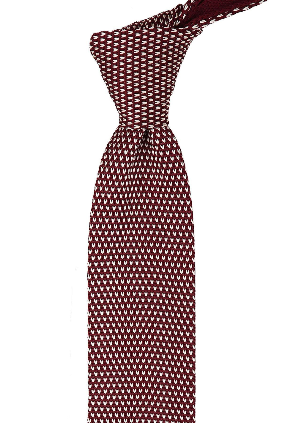 Bordo-Beyaz Noktalı Örgü Kravat 8182