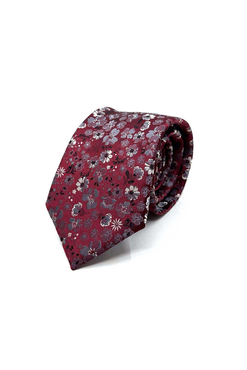 Bordo Çiçek Desen Mendilli Klasik Kravat KK13137