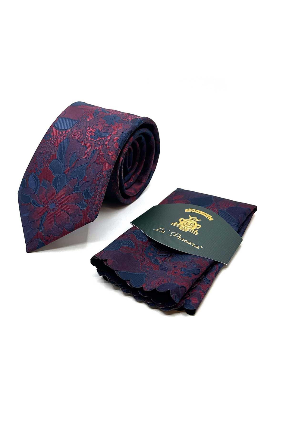 Bordo Çiçek Desen Mendilli Klasik Kravat KK12946