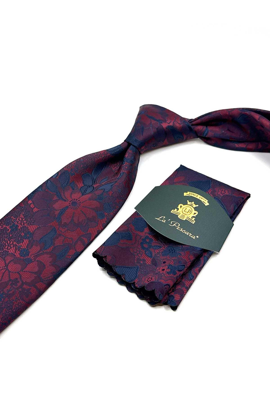 Bordo Çiçek Desen Mendilli Klasik Kravat KK12946