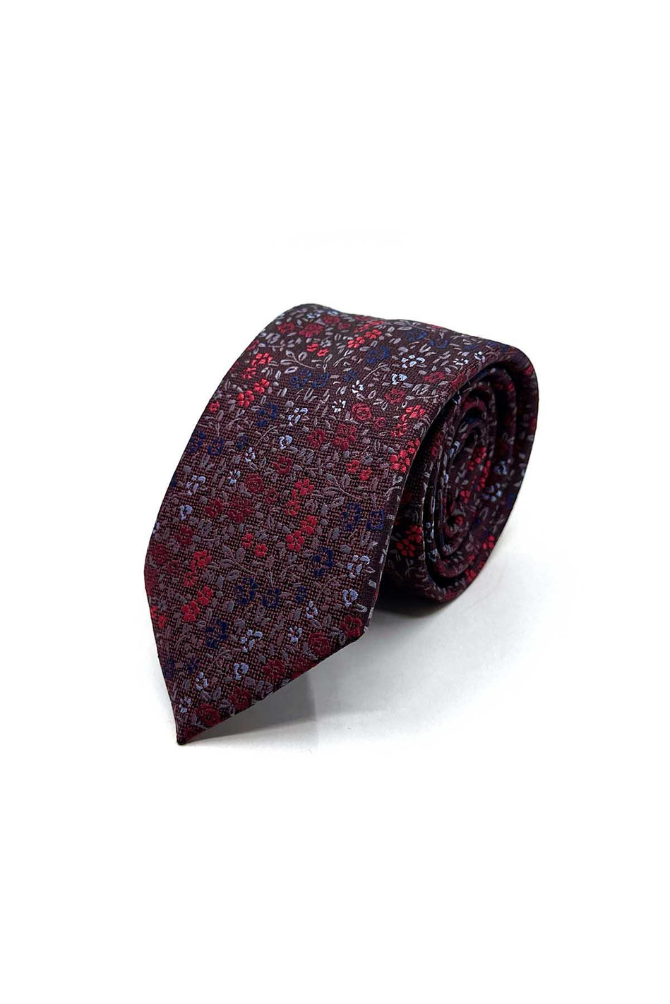 Bordo Çiçek Desen Mendilli Klasik Kravat KK13155