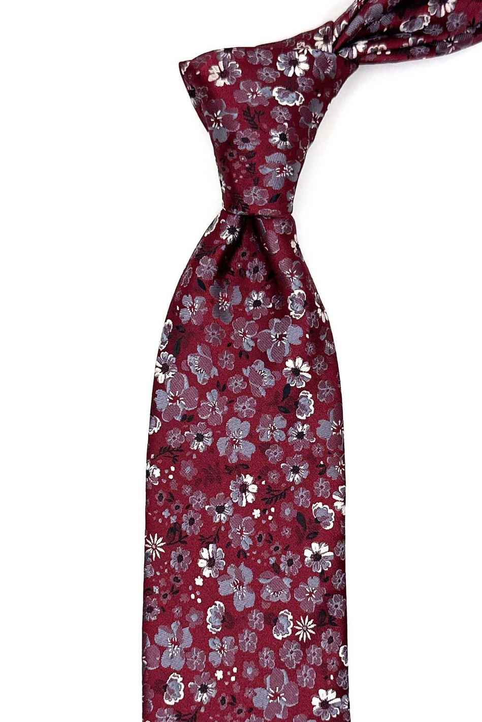Bordo Çiçek Desen Mendilli Klasik Kravat KK13137