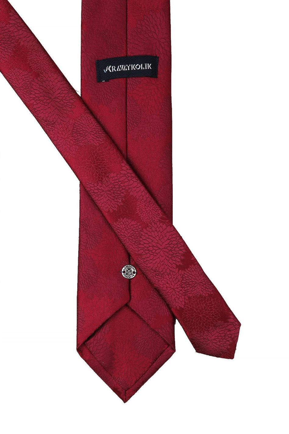 Bordo Çiçek Desen Mendilli Klasik Kravat KK10467