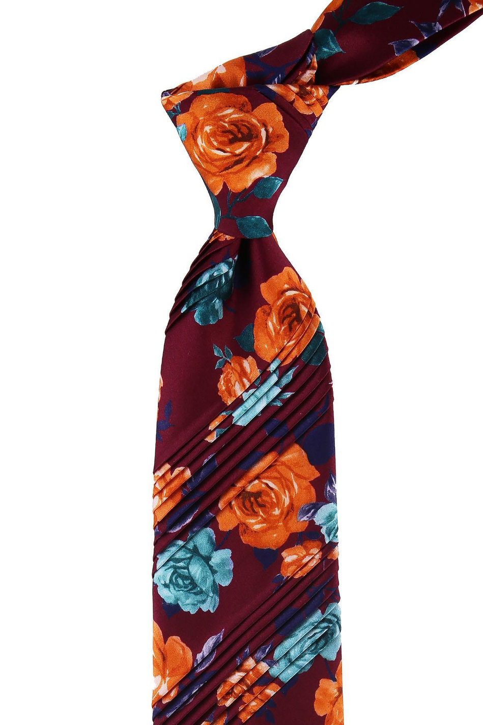 Bordo Çiçek Desen Piliseli İpek Kravat EST147