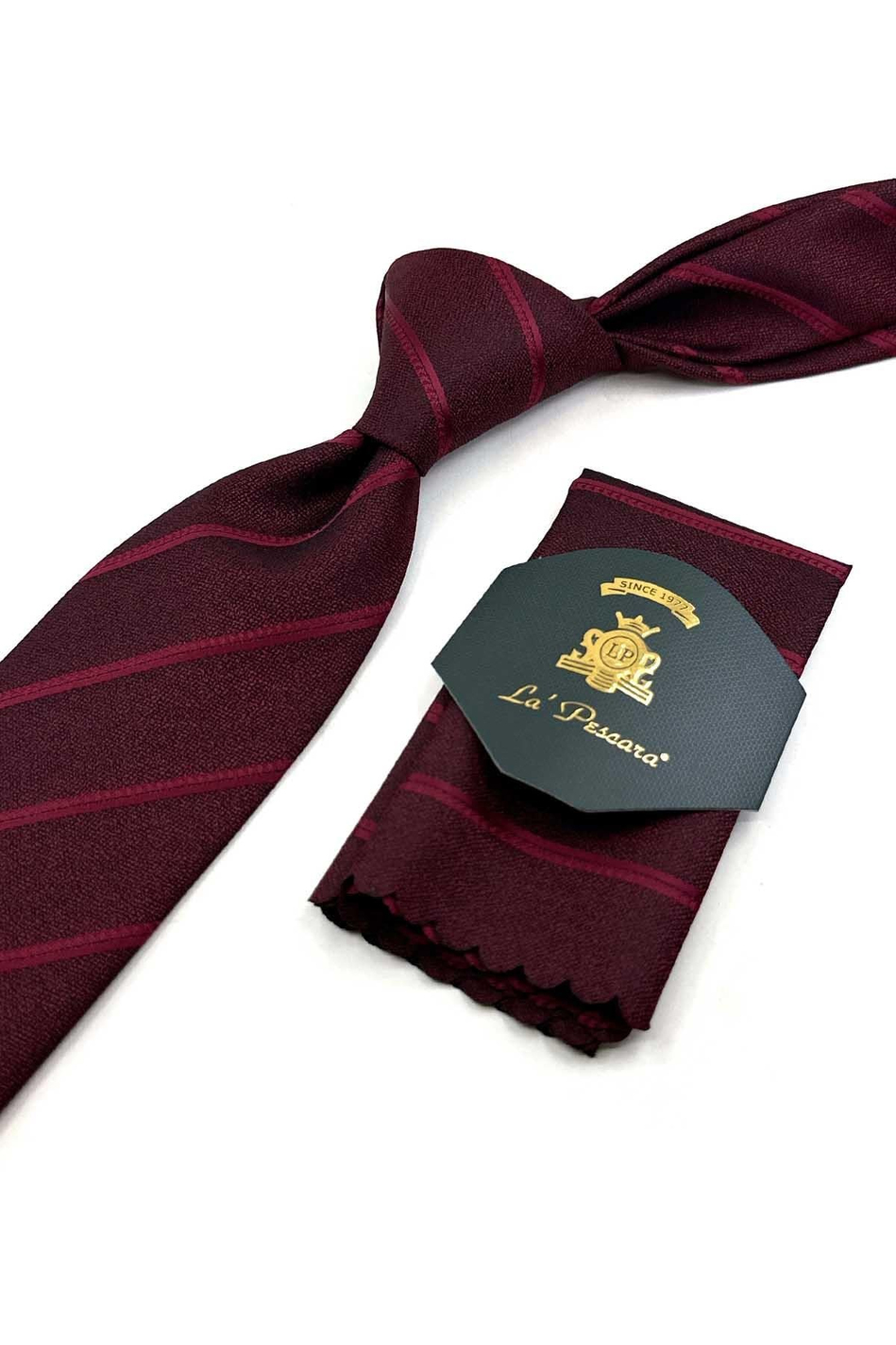 Bordo Çizgi Desen Mendilli Klasik Kravat KK14128