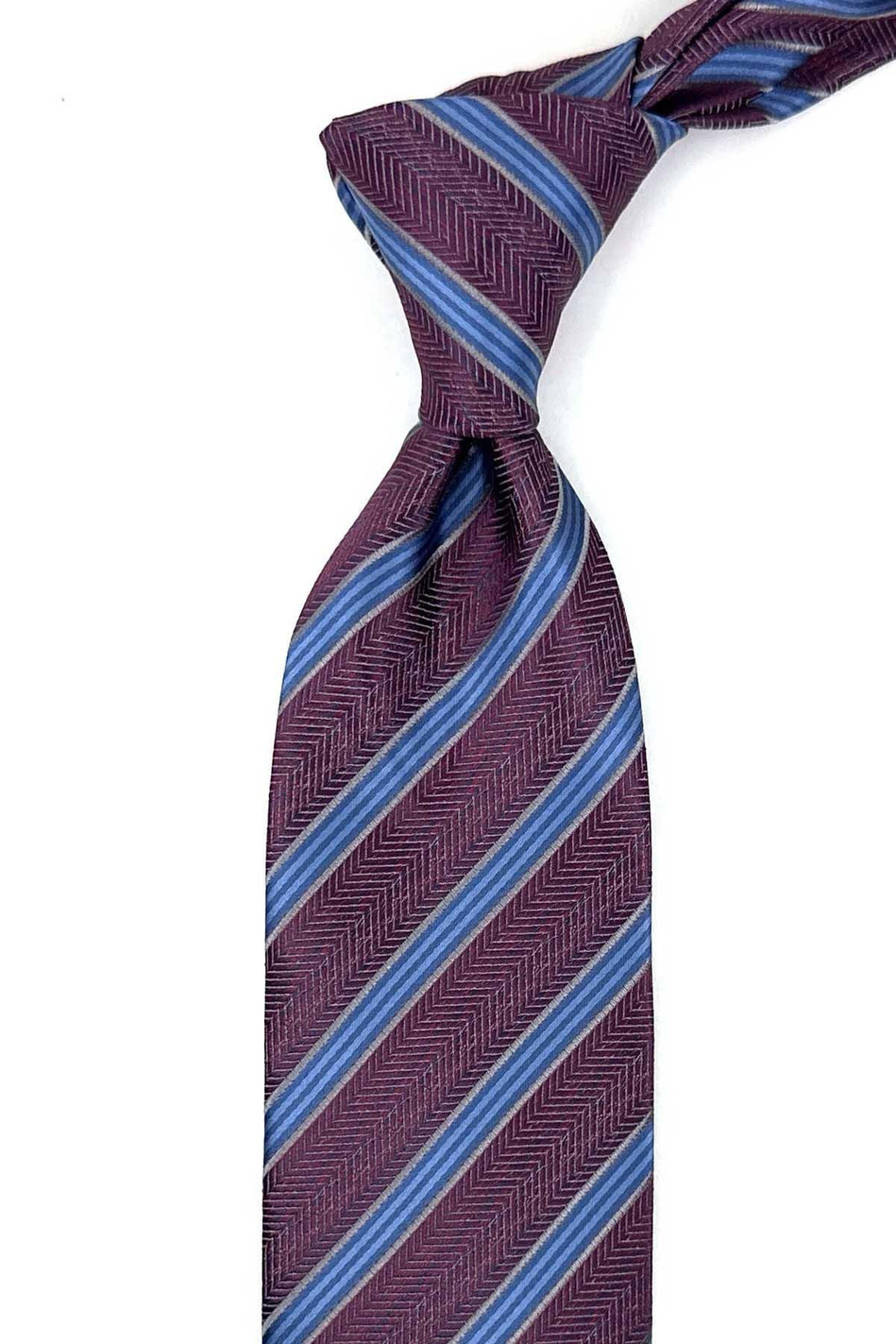 Bordo Çizgi Desen Mendilli Klasik Kravat KK13192