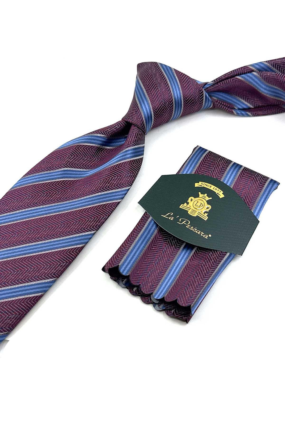 Bordo Çizgi Desen Mendilli Klasik Kravat KK13192