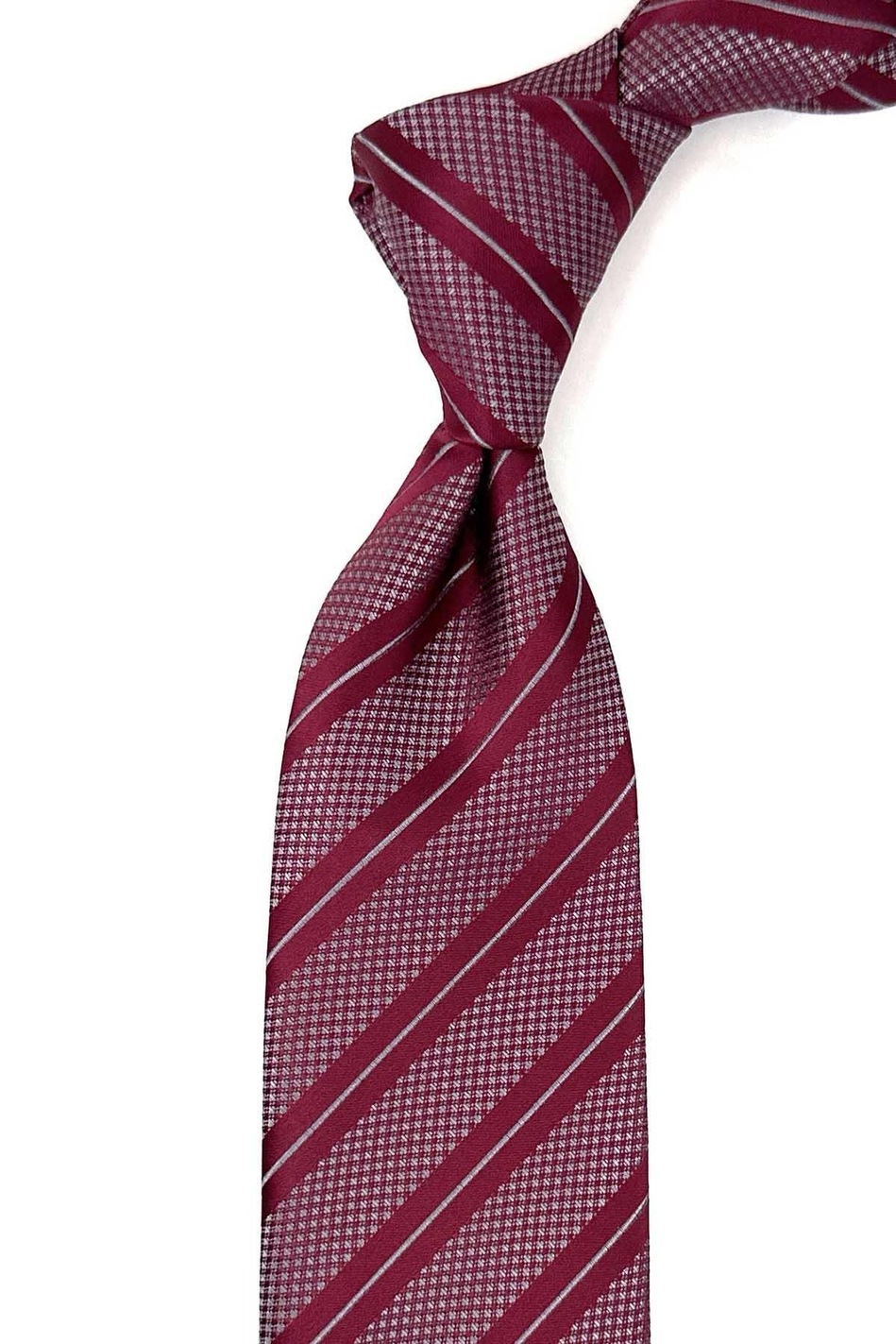 Bordo Çizgi Desen Mendilli Klasik Kravat KK12696