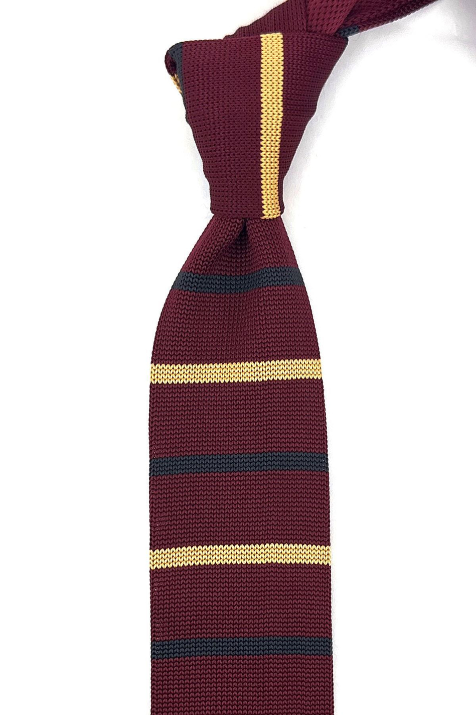 Bordo Çizgi Desen Örgü Kravat ÖR8331