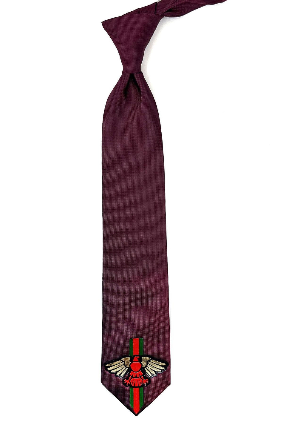 Bordo Düz Kartal Arma Baskılı Kravat KK11686