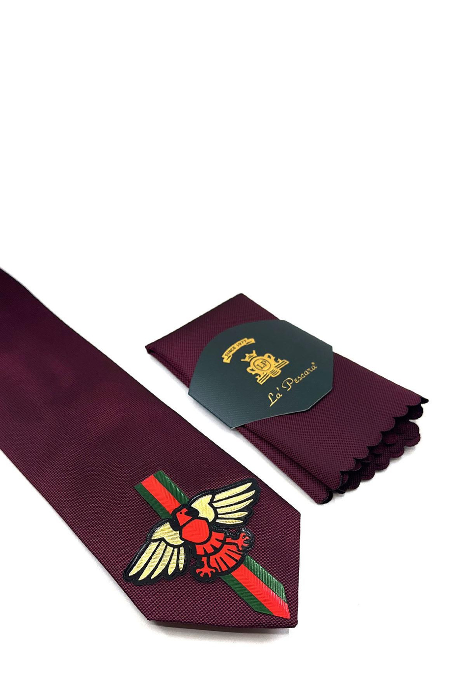 Bordo Düz Kartal Arma Baskılı Kravat KK11686