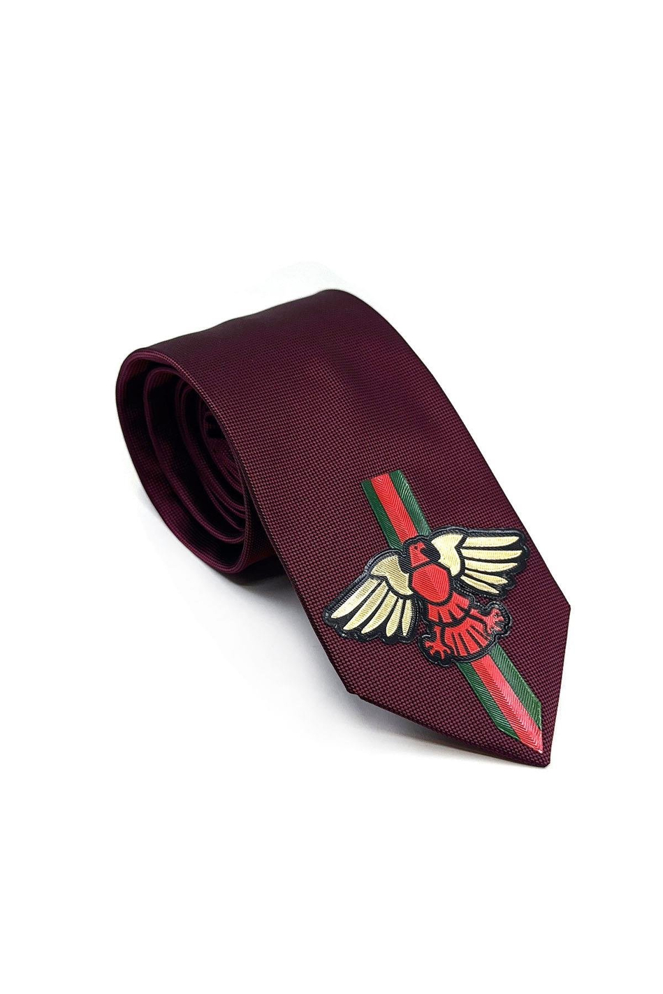 Bordo Düz Kartal Arma Baskılı Kravat KK11686
