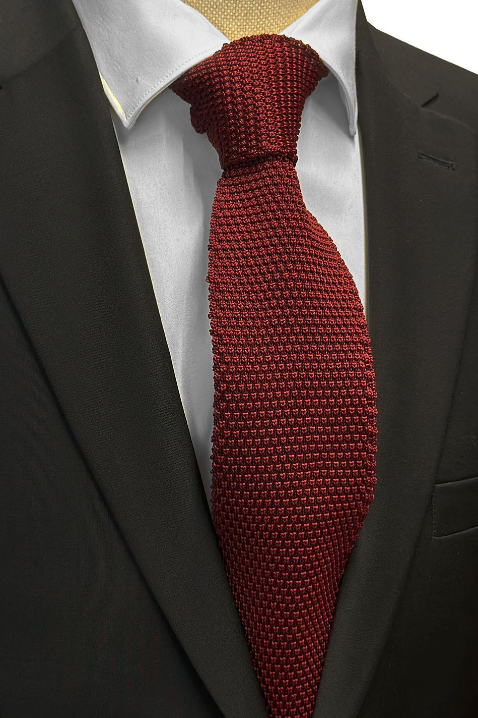 Bordo Düz Üçgen Örgü Kravat ÖR8320
