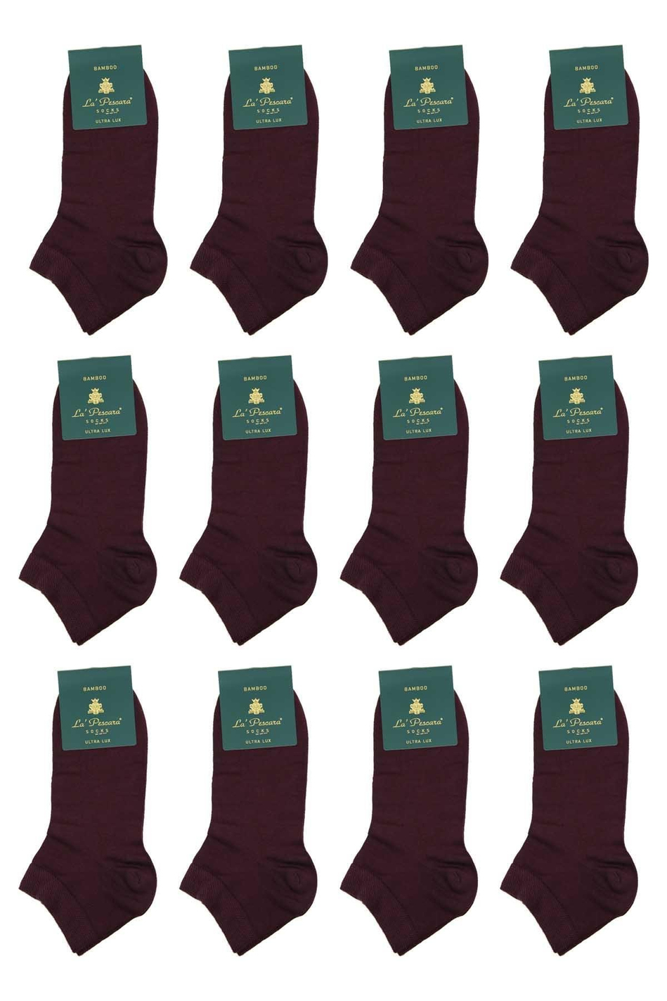 Bordo Düz Ultra Lüks 12'li Bambu Yarım Erkek Çorap CRP350