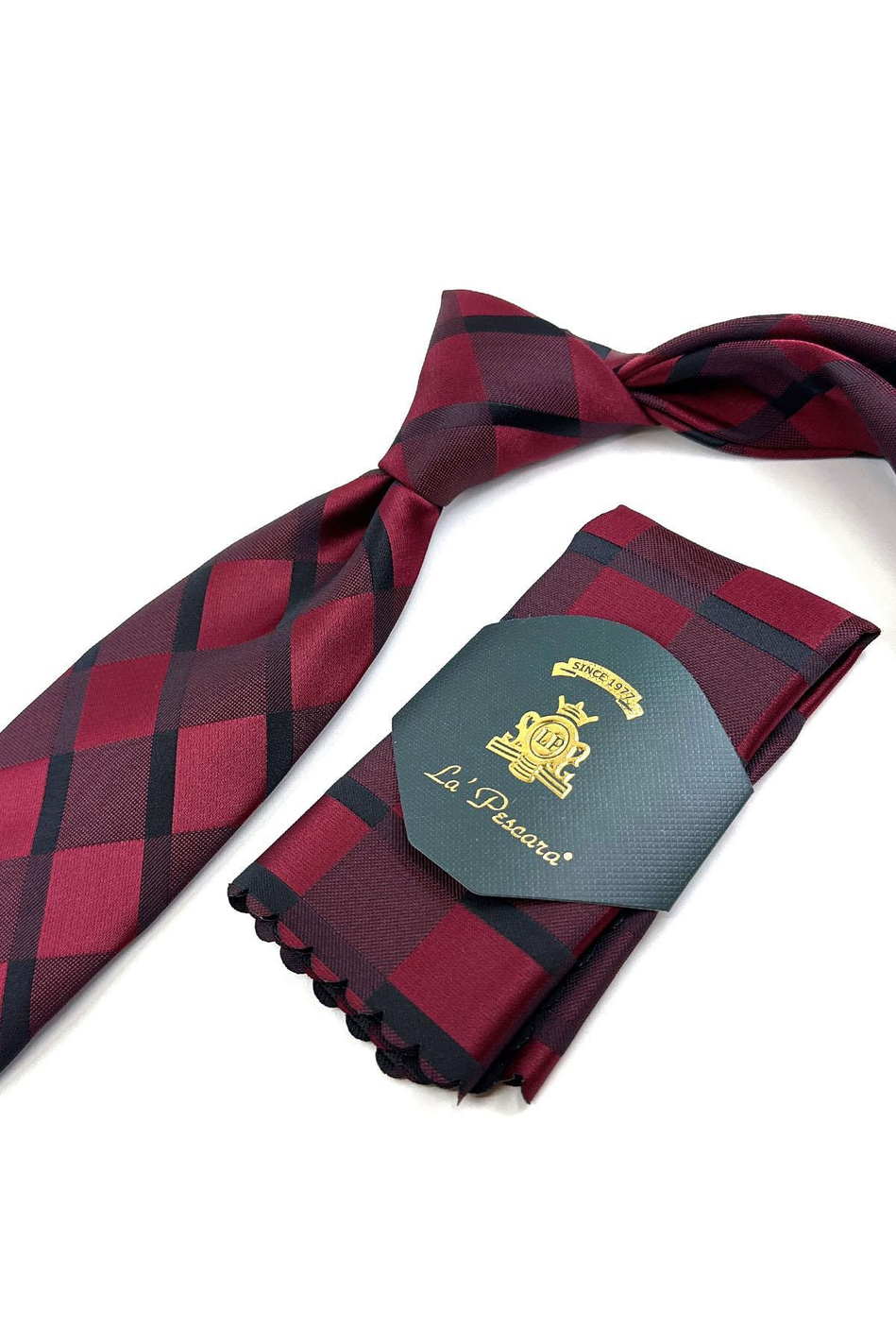 Bordo Ekose Desen Mendilli Klasik Kravat KK11170