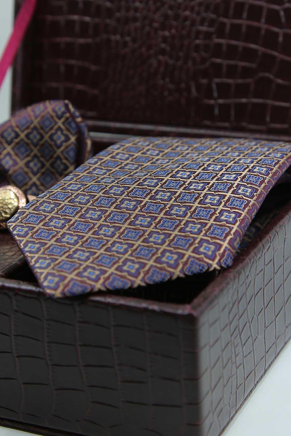 Bordo Erkek Hediye Kutusu - Kravat Kol Düğmesi Kravat İğnesi KMK115