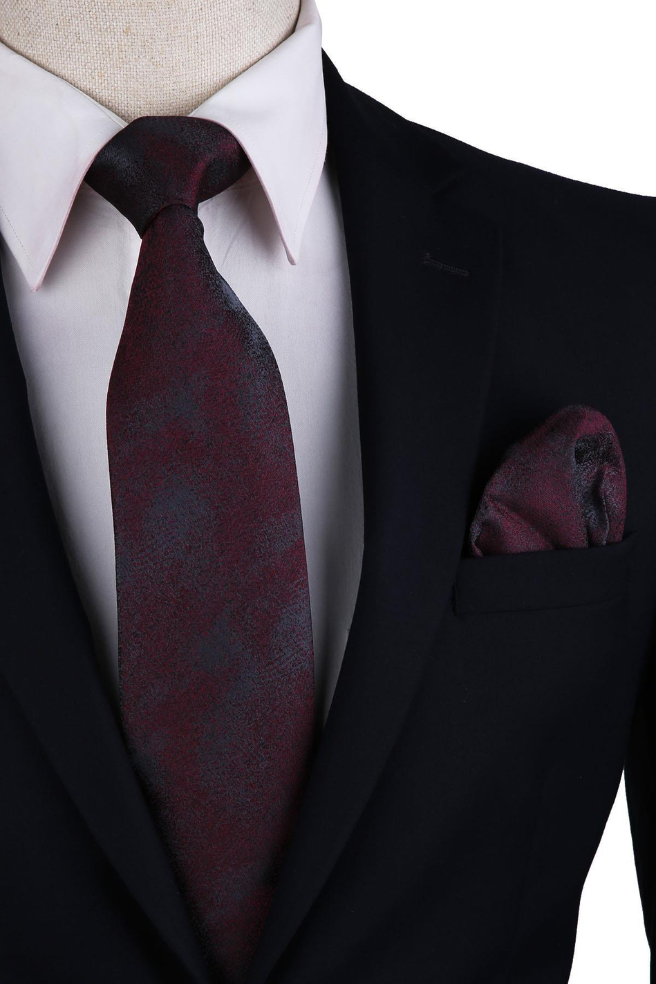 Bordo - Füme Kum Desen Mendilli Klasik Kravat KK10540