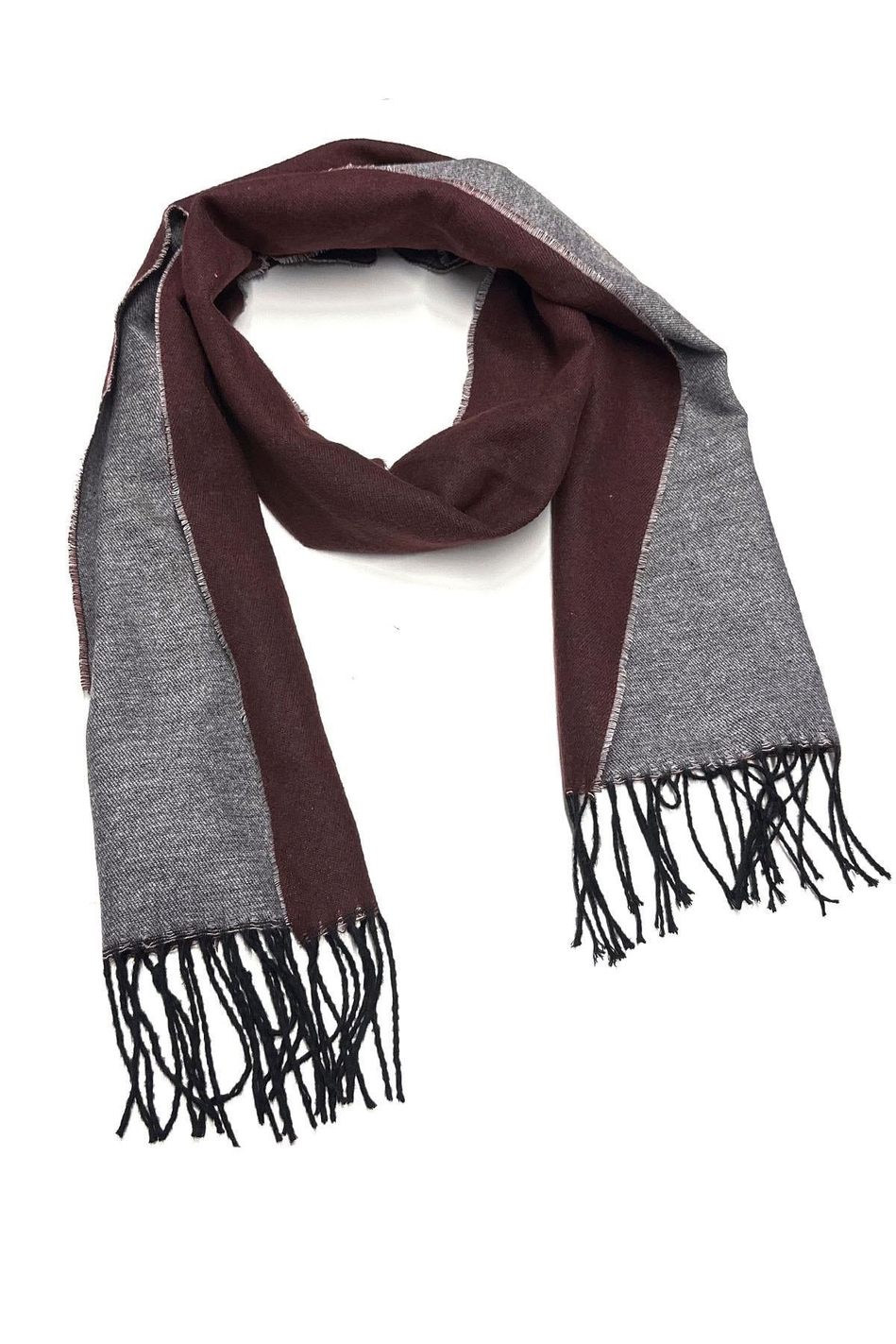 Bordo - Gri Çift Taraflı Düz Erkek Kaşkol K314