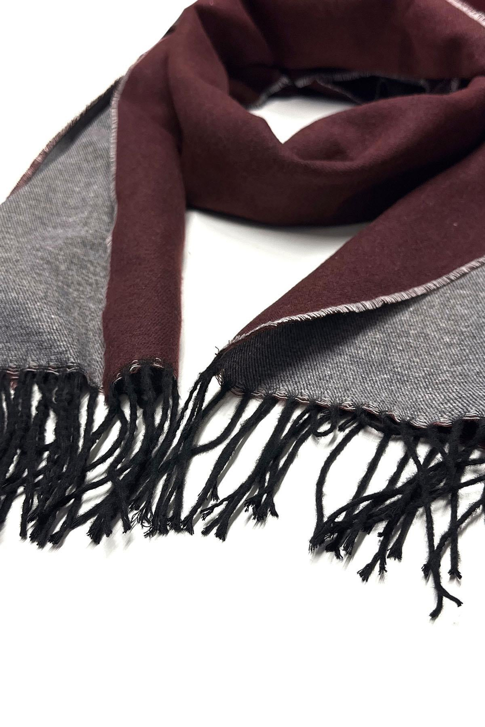 Bordo - Gri Çift Taraflı Düz Erkek Kaşkol K314