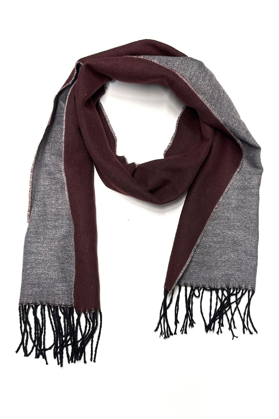 Bordo - Gri Çift Taraflı Düz Erkek Kaşkol K314