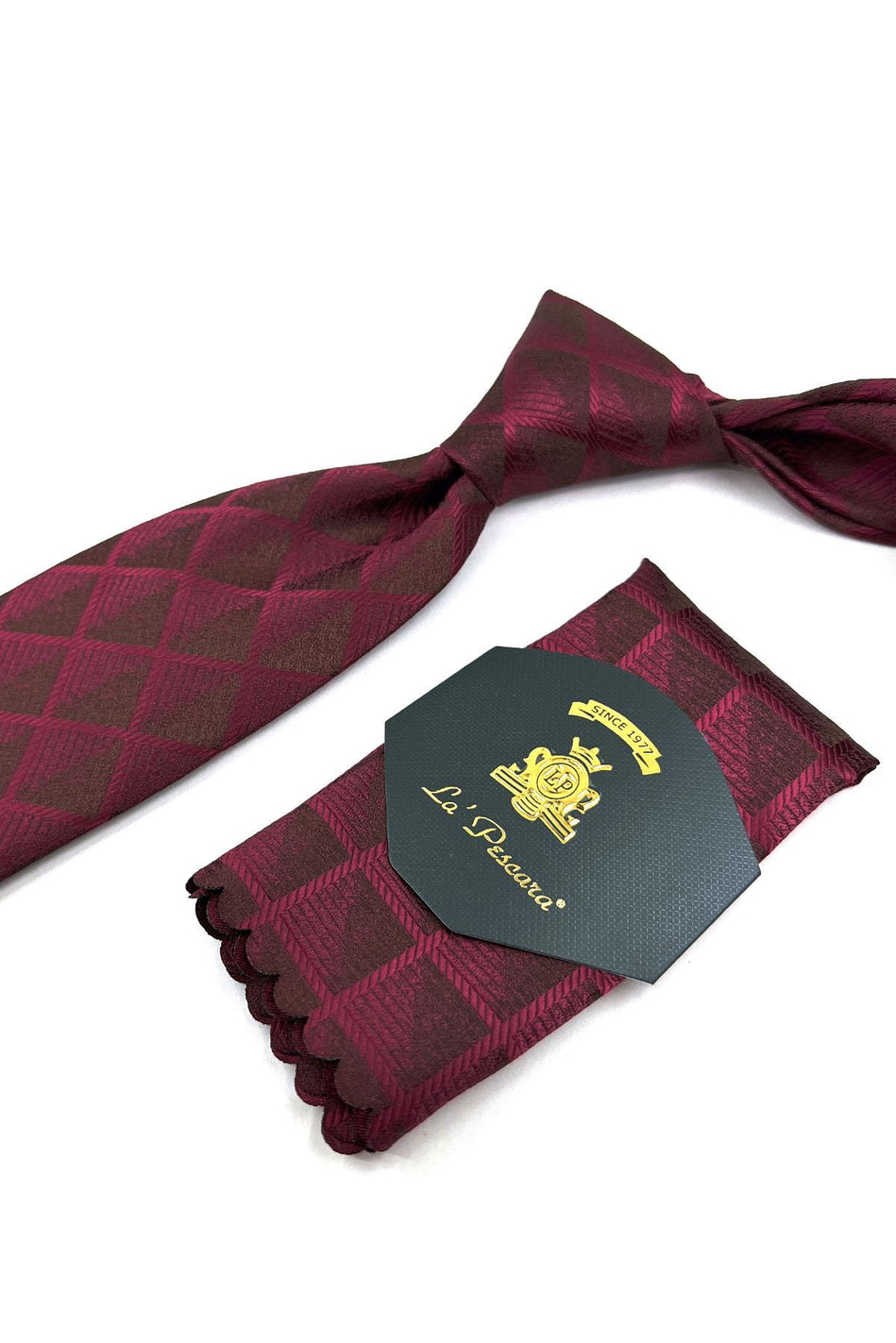 Bordo Kare Desen Mendilli Klasik Kravat KK11349