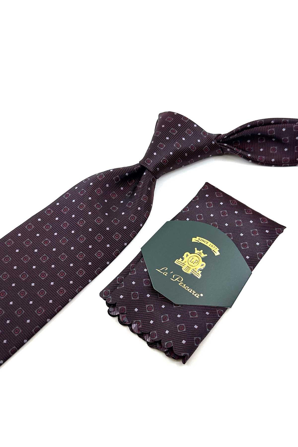 Bordo Küçük Desen Mendilli Klasik Kravat KK12514