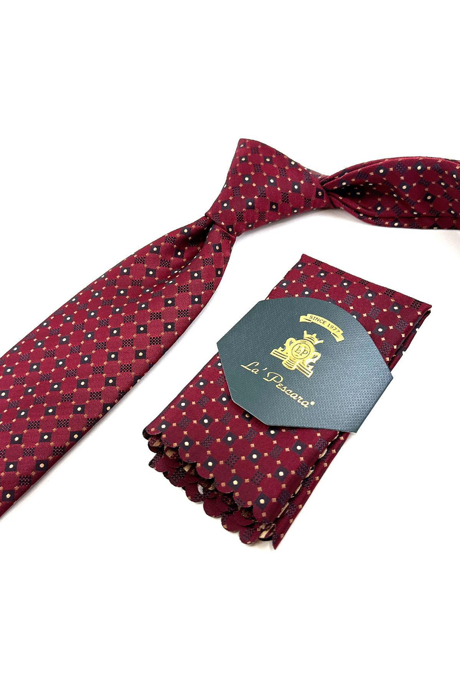 Bordo Küçük Desen Mendilli Klasik Kravat KK11152