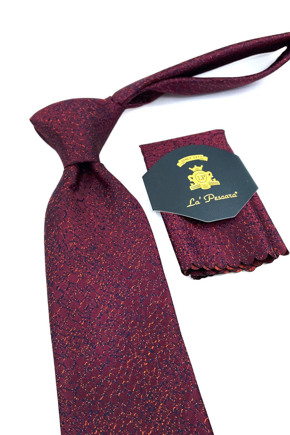 Bordo Kum Desen Mendilli Klasik Kravat KK10929