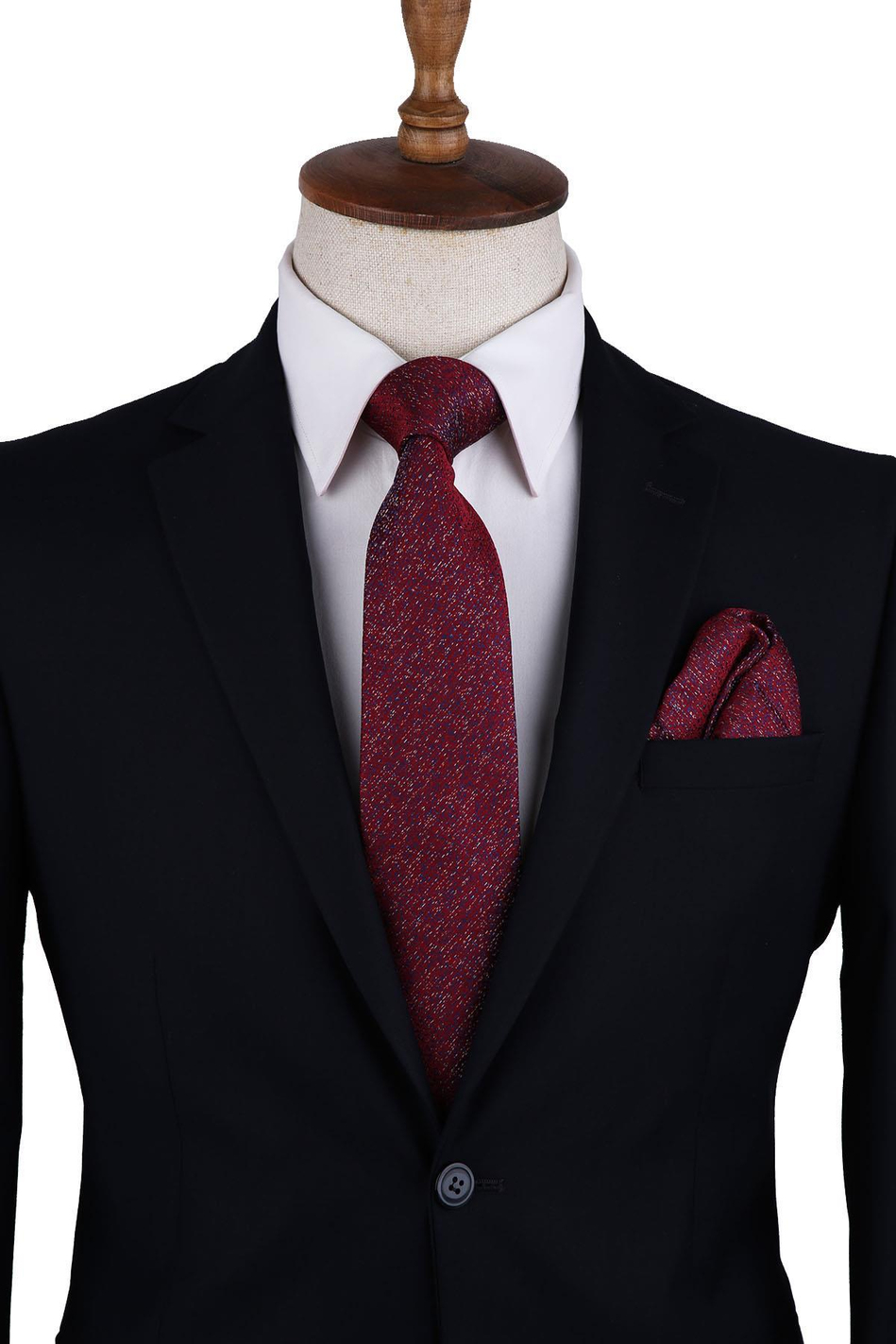 Bordo Kum Desen Mendilli Klasik Kravat KK10391