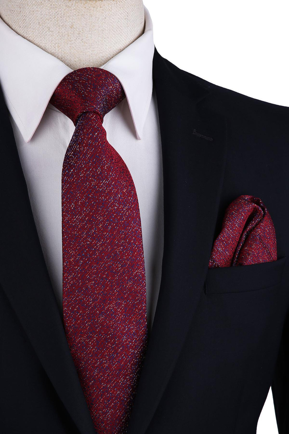 Bordo Kum Desen Mendilli Klasik Kravat KK10391