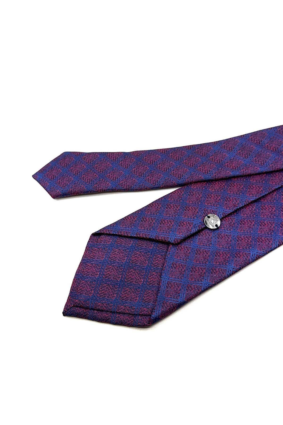 Bordo - Lacivert Kare Desen Mendilli Klasik Kravat KK12486