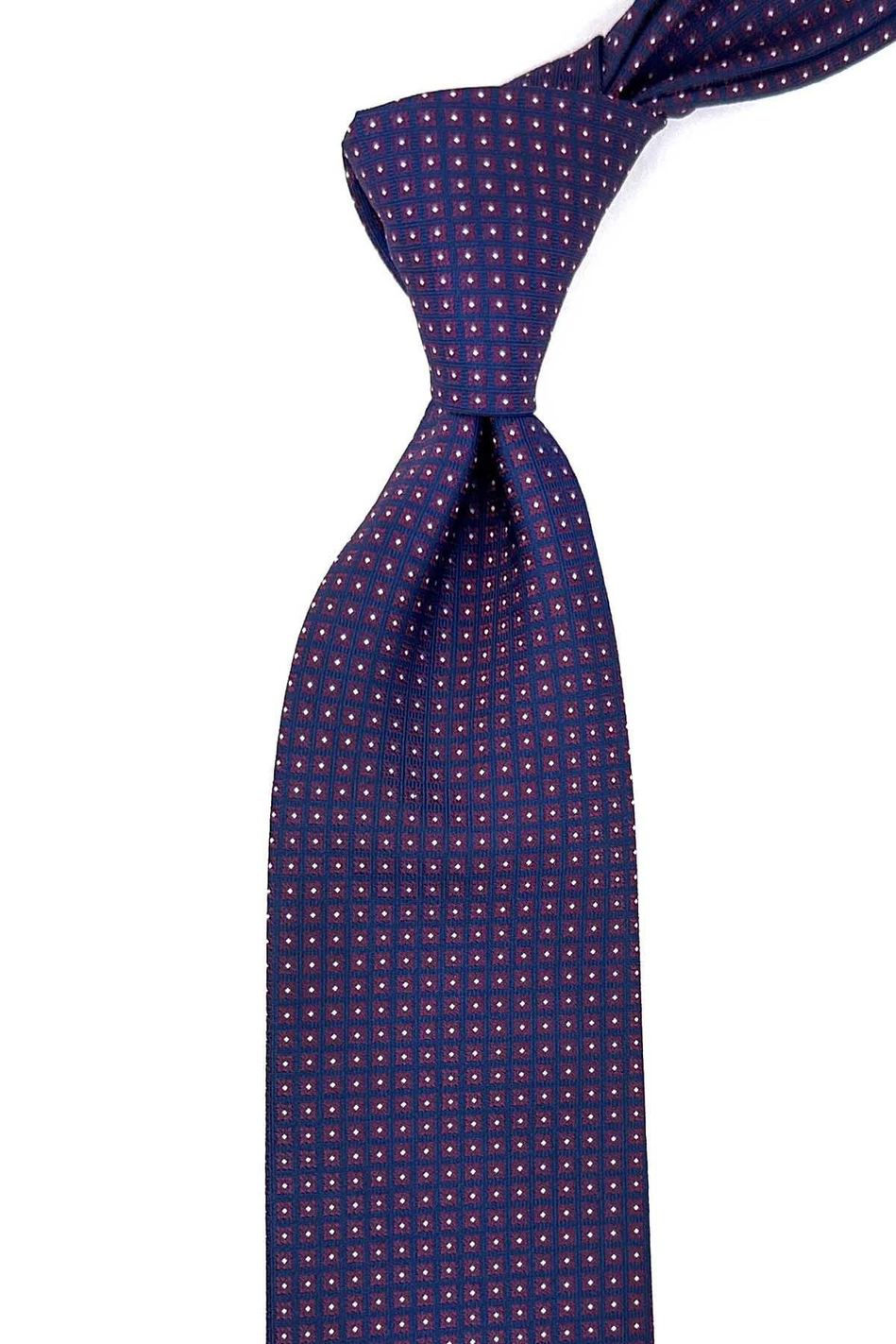 Bordo - Lacivert Küçük Desen Mendilli Klasik Kravat KK12383