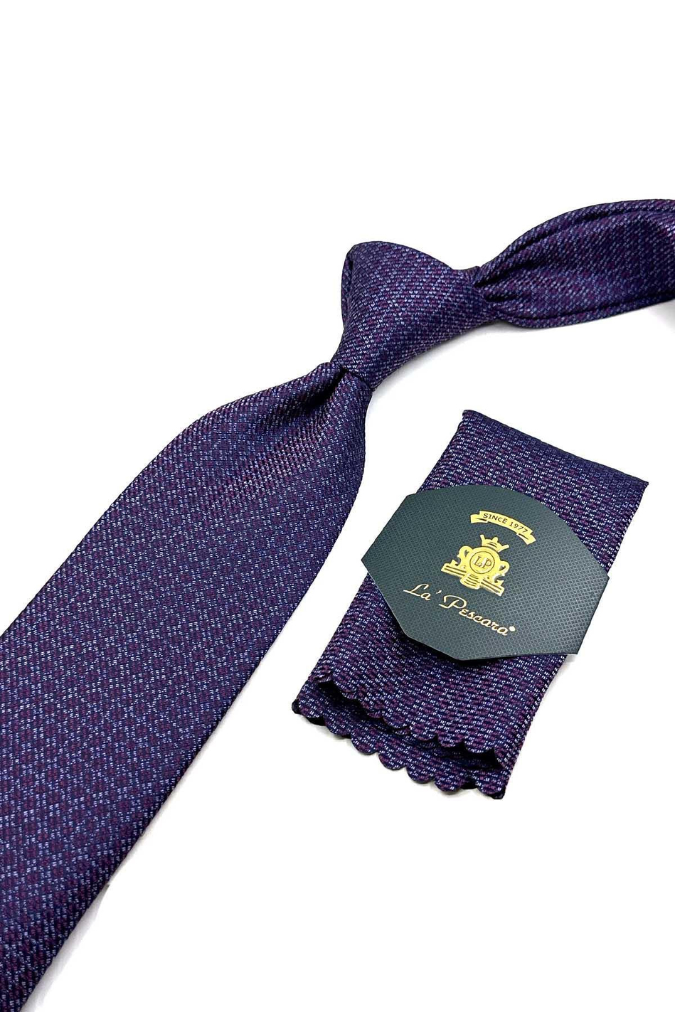 Bordo - Lacivert Nokta Desen Mendilli Klasik Kravat KK12580