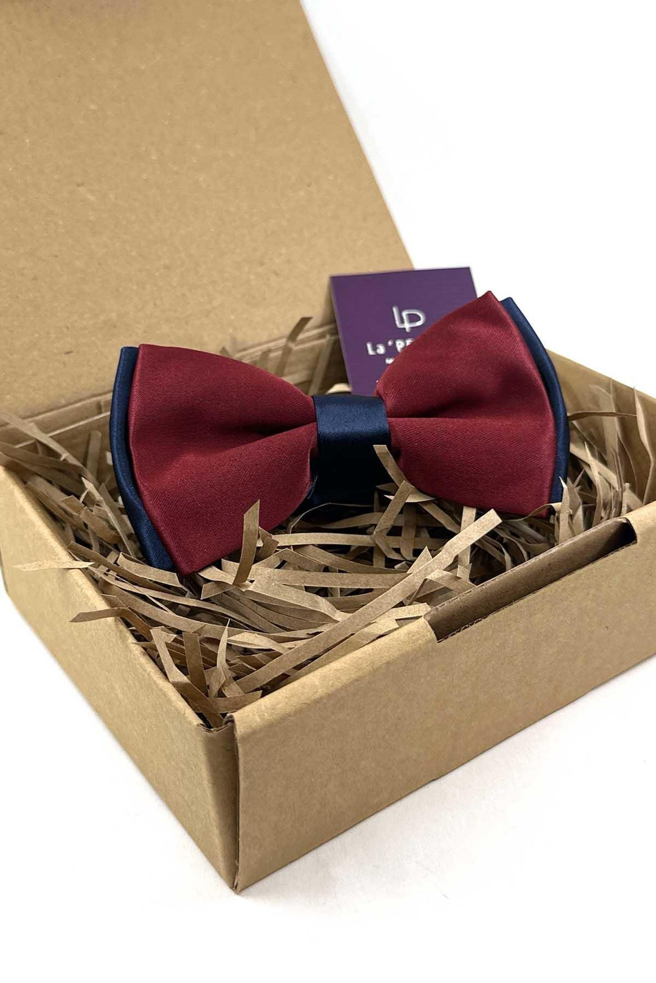 Bordo - Lacivert Saten Düz Papyon P1996