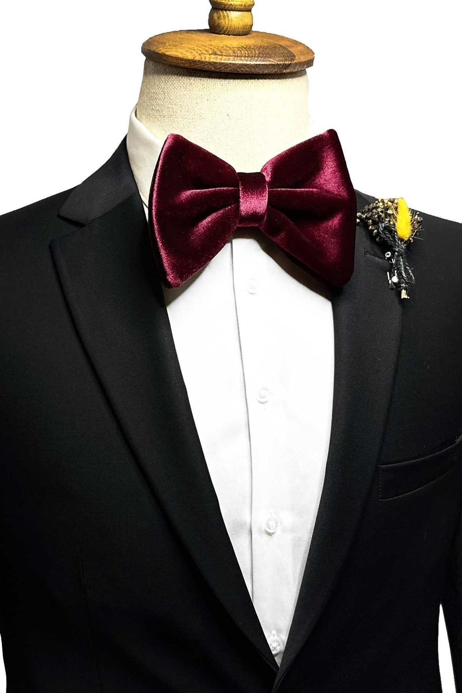 Bordo Lüks Büyük Kadife Papyon P1899